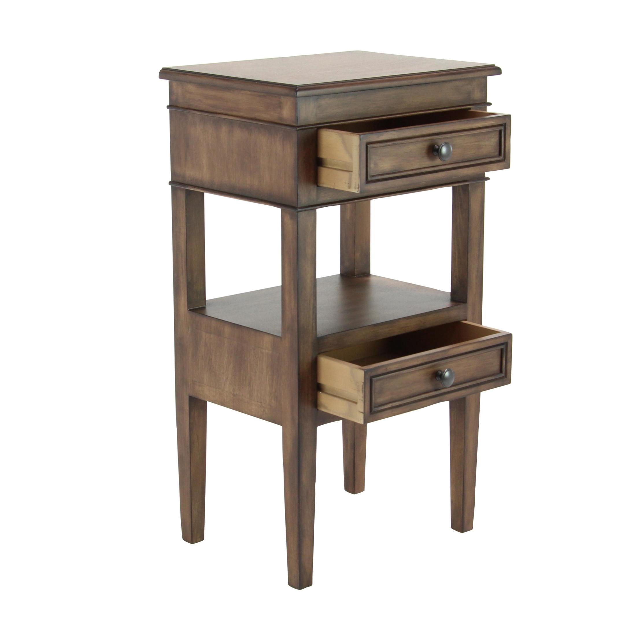 DecMode 16" x 29" Light Brown Wood 2 Drawer Accent Table, 1-Piece