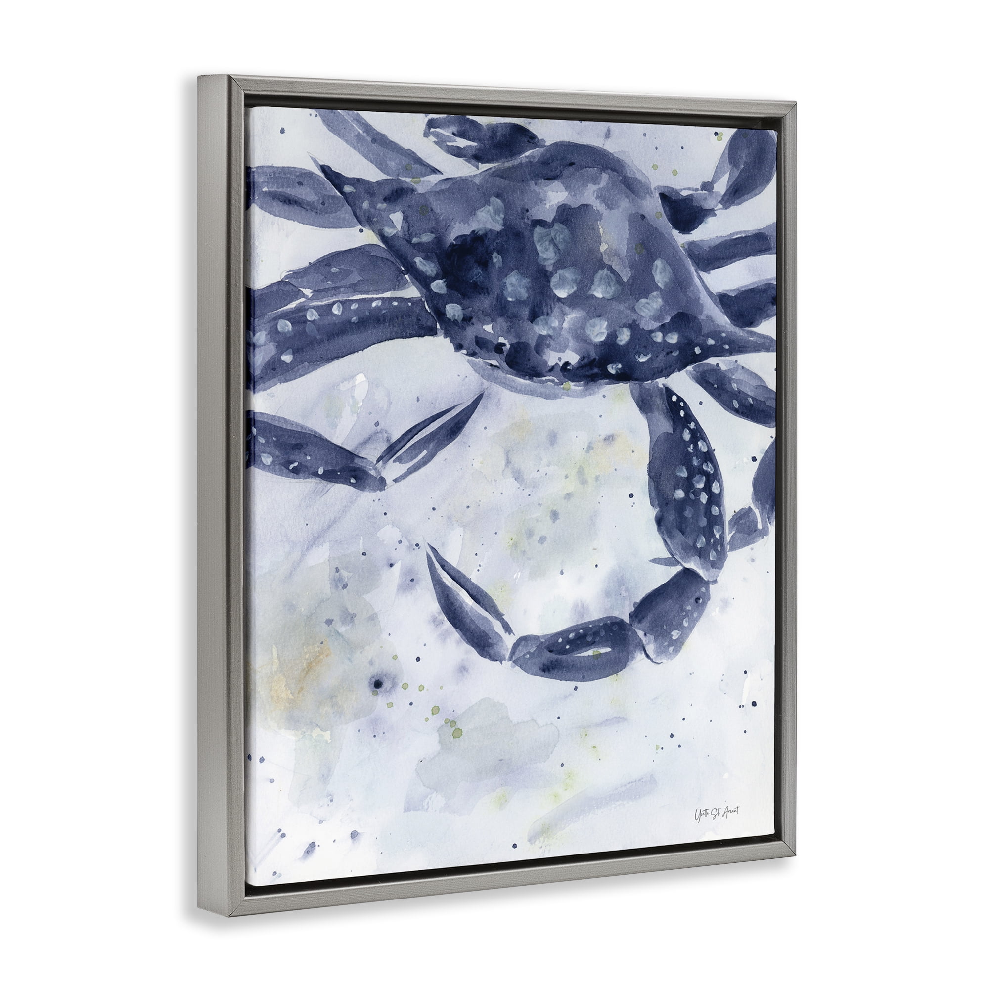 Stupell Industries Swimming Blue Crab Animals & Insects Painting Gray Floater Framed Canvas Art Print Wall Art, 25 x 31