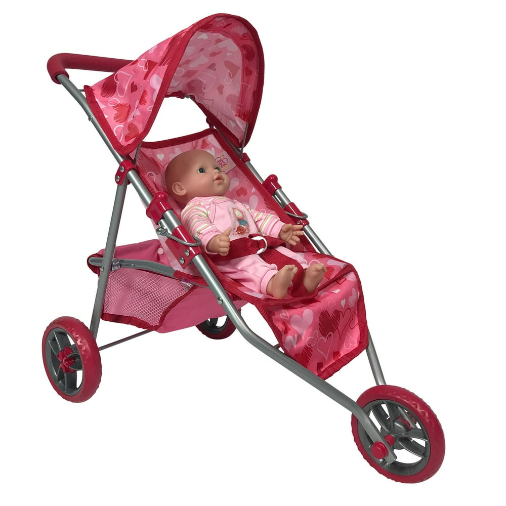 The New York Doll Collection Dolls Jogging Stroller Pink Hearts