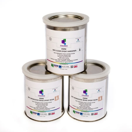 Mongoose Beige Epoxy Resin Coating 100% Solids, High Gloss For Garage Floors, Basements, Concrete and Plywood. 3 Quart