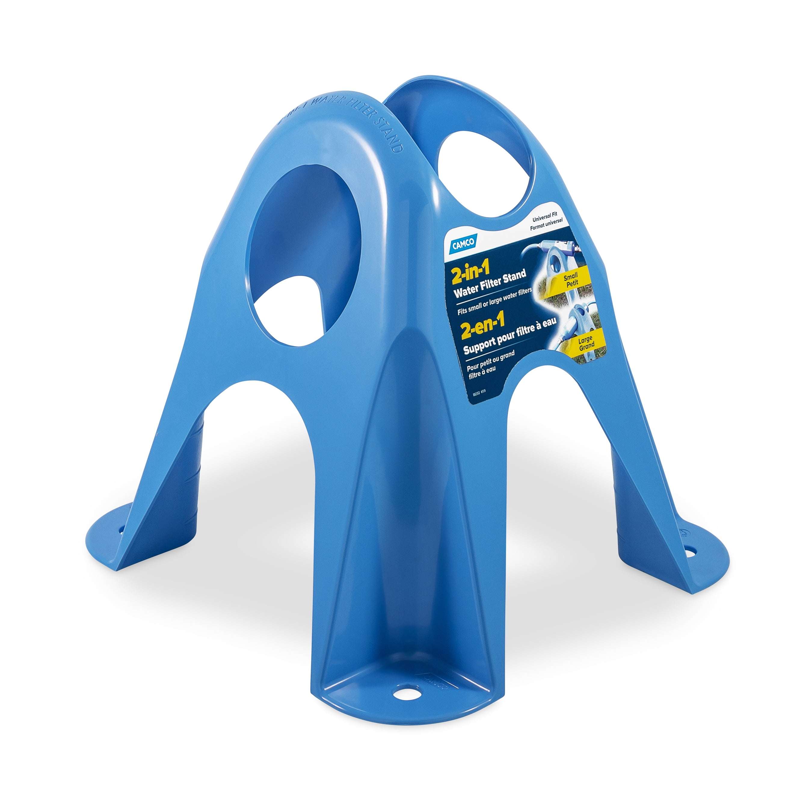 Camco Water Filter Stand - 2-in-1 - For 2.5 and 3-inch Filters - Blue, ABS (40777)