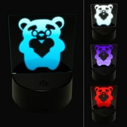 Cautious Bear with Heart in Hands LED Night Light Sign 3D Illusion Desk Nightstand Lamp