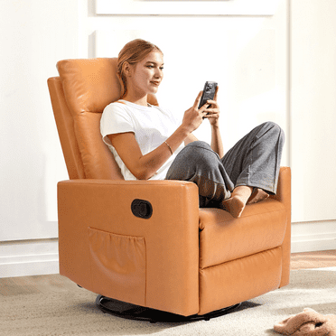MAYEERTY Swivel Recliner Chair, Glider Single Chair for Living Room with Extra Large Footrest, High Back, Upholstered Deep Seat