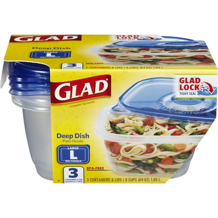 Glad Food Storage Containers - Deep Dish Container - 64 oz - 3 Containers