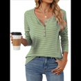 thumbnail image 2 of Camisetas de Rayas de Larga para Mujer, Camisetas Informales con Cuello en V y Botones para Otoño, Blusas Modernas. Verde y XL, 2 of 9