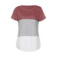 thumbnail image 3 of SHOPESSA Womens Tops Summer Rounk Neck Triple Color Block Stripe T-Shirt Short Sleeve Blouse T-Shirt Causal Printing Soft Tops, 3 of 4