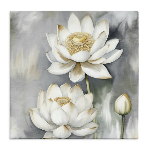 Stupell Industries Budding White Lotus Plants & Flowers Painting Wrapped Canvas Art Print Wall Art, 17 x 17