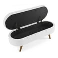 thumbnail image 5 of Oval Storage Bench, Linen Fabric Upholstered Bench with Wood Legs ,Ottoman Bench Indoor for Living Room, Bedroom, End of Bed, Entryway, Bed Side, White, 5 of 8