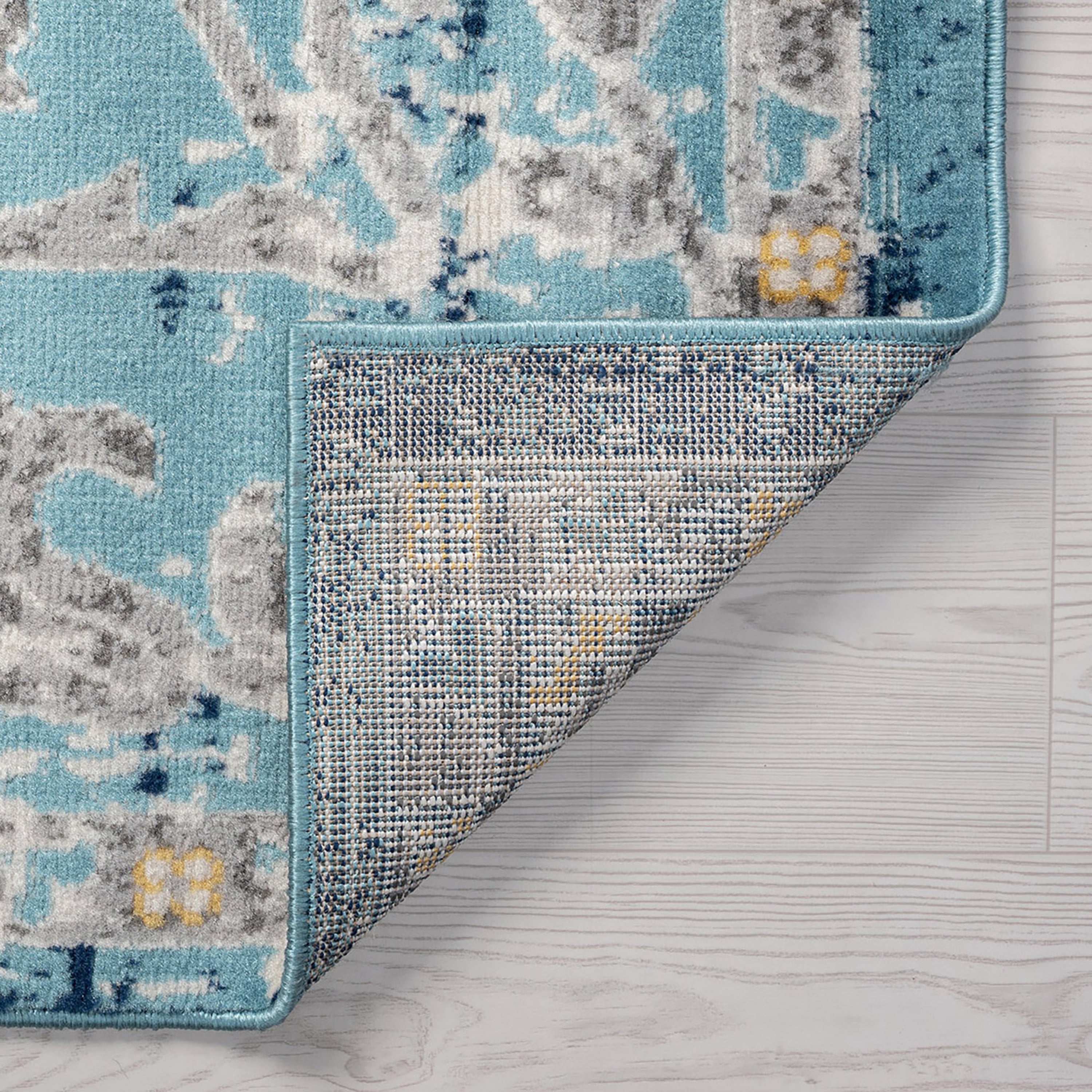 Transitional 5x8 Area Rug (5'3'' x 7'3'') Medallion Aqua, Yellow Living Room Easy to Clean
