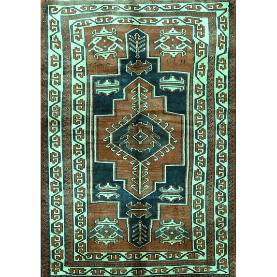Ahgly Company Indoor Rectangle Persian Turquoise Blue Traditional Area Rugs, 4' x 6'