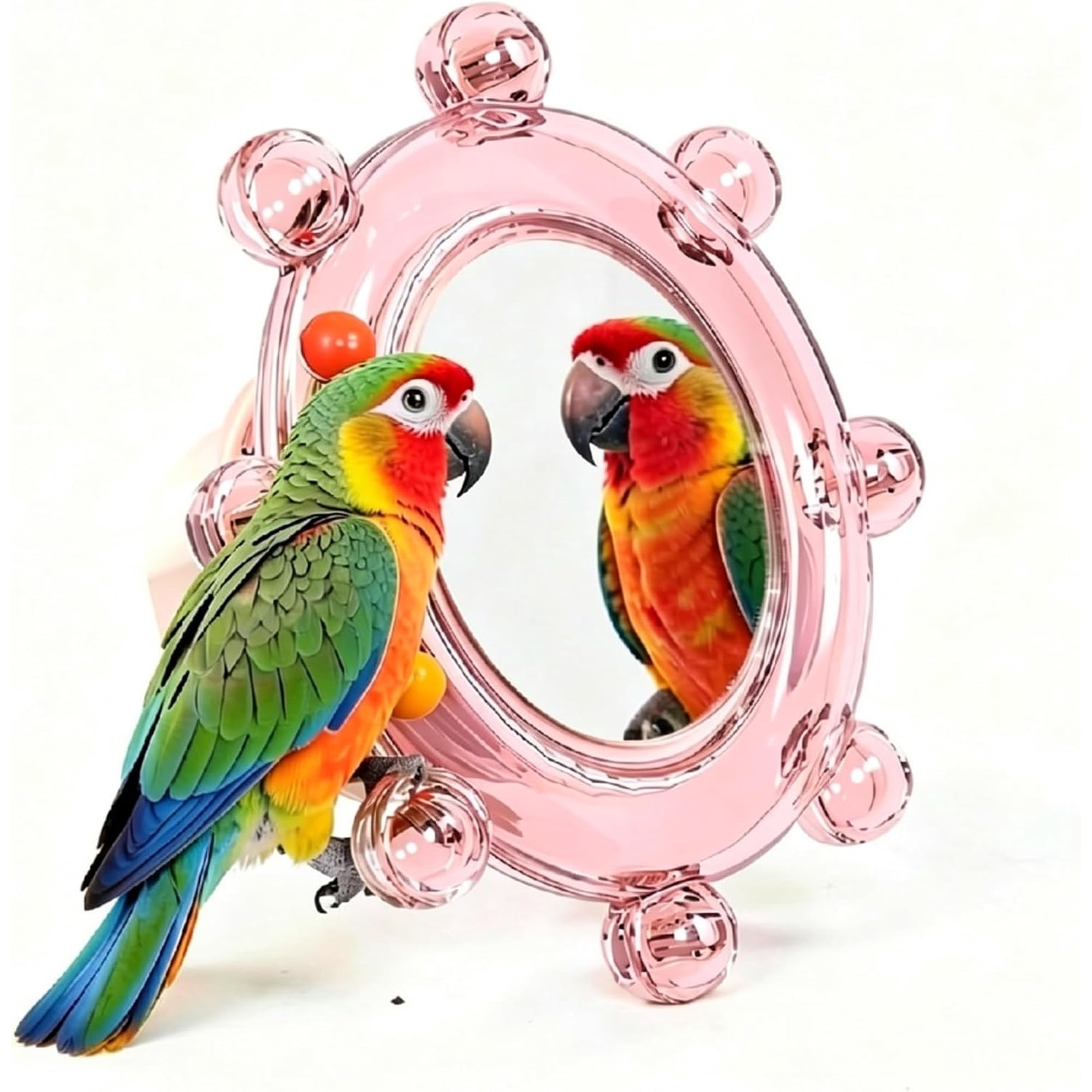 Bird Mirror Toy with Rotating Sound Wheel, Interactive Spinner Rattle Parrot Toy for Cage, Colorful Chewing & Training Accessories for Parakeet Budgie Cockatiel Conure Lovebird