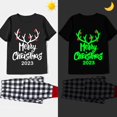 thumbnail image 1 of Pijamas familiares a juego de Navidad, conjunto de Pijamas cortos negros brillantes, Feliz Navidad, 2023, 1 of 3