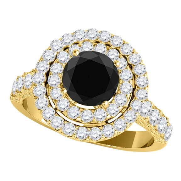 Mauli Jewels Engagement Rings for Women 2.03 Carat Halo Black Diamond Engagement Wedding Ring 4-prong 14k Solid Yellow Gold