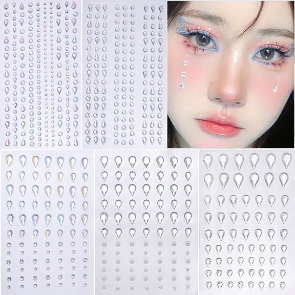 RAGUPEL Face Gems Self-Adhesive Rhinestone Stickers, 5 Sheets - Teardrop Pearls for Face, Hair, Nails, Body Art | Makeup & Nail Decorations | Beauty Accessories for Women & Teens