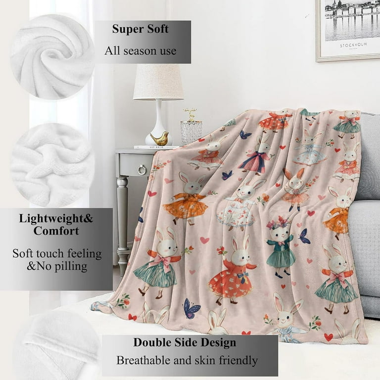 Bunny Throw Blanket – Ultra-Soft Flannel Fleece Blanket With Bunny Design, 50x40 Inches