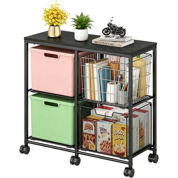 4 Drawer Lateral File Cabinet, Mobile Filing Cabinet, Printer Stand with Wheels Under Desk Storage Office Storage Cabinet Fits Letter Size for Home Office, Black