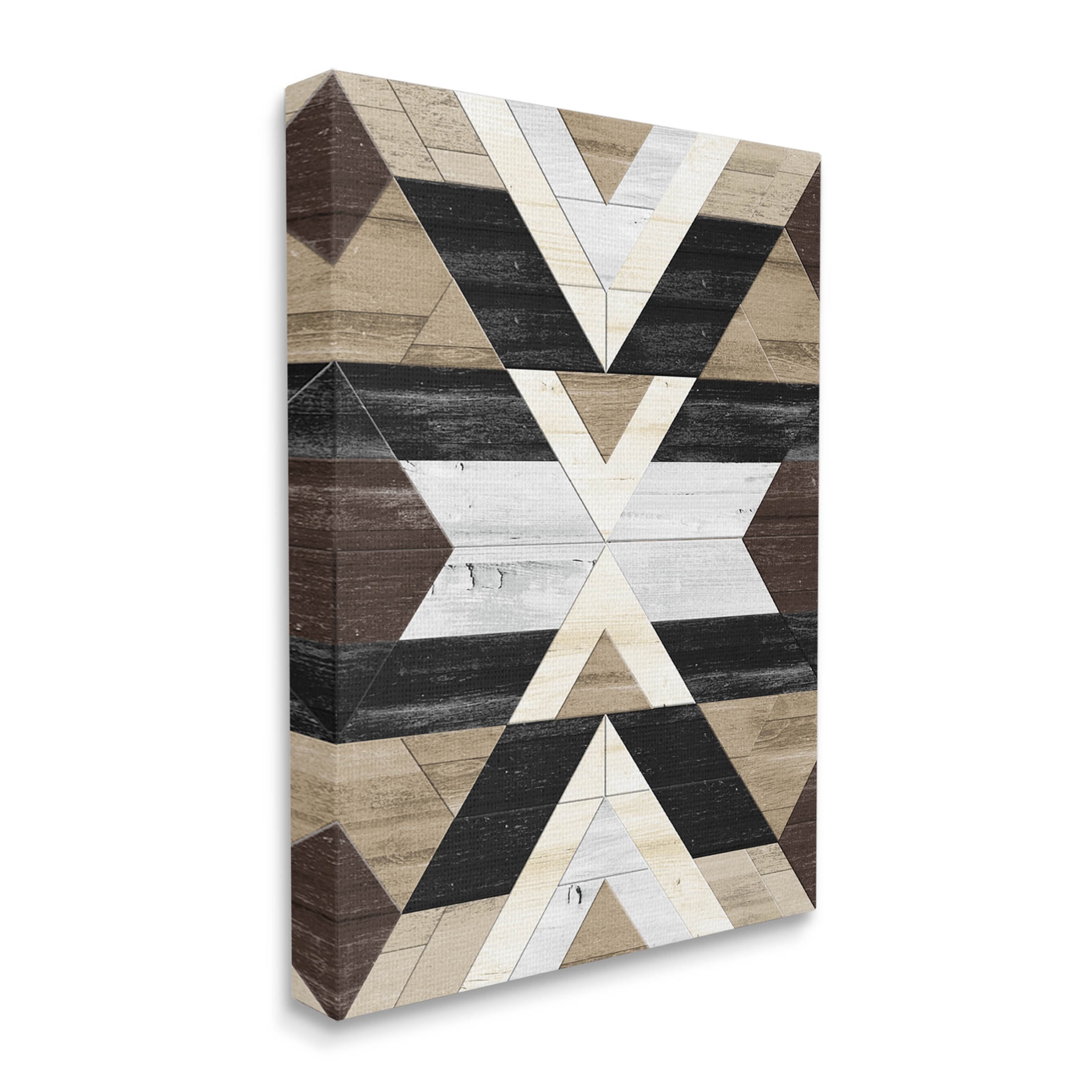 Rustic Linear Aztec Shapes Abstract Graphic Art Gallery Wrapped Canvas Print Wall Art