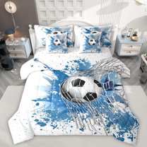 Homewish Sport Soccer 7-Piece Twin Bedding Sets For Children Teens Adults,Graffiti Splash Bedding Comforter Set,Gamer Football Breathable Sheet Sets,Ultra Soft Home Decor,Reversible