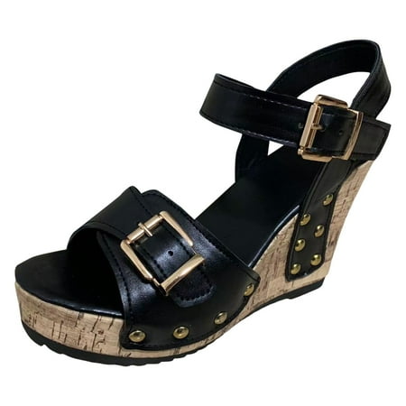 

Ramiter Womens Shoes Heels for Women Ladies Slope High Heel Sandals Fashionable Black Sandals Black