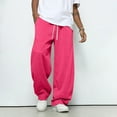 thumbnail image 3 of Men's Baggy Sweatpants Wide Leg Barrel Sweat Pants Drawstring Elastic Waist Loose Fit Slacks with Pockets Hot Pink L, 3 of 4