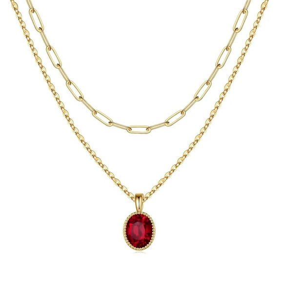 TINGN Layered Birthstone Necklaces for Women 14K Gold Plated Layering Chain Necklaces 1.5CT Gemstone Pendant Birthstone Necklace for Women