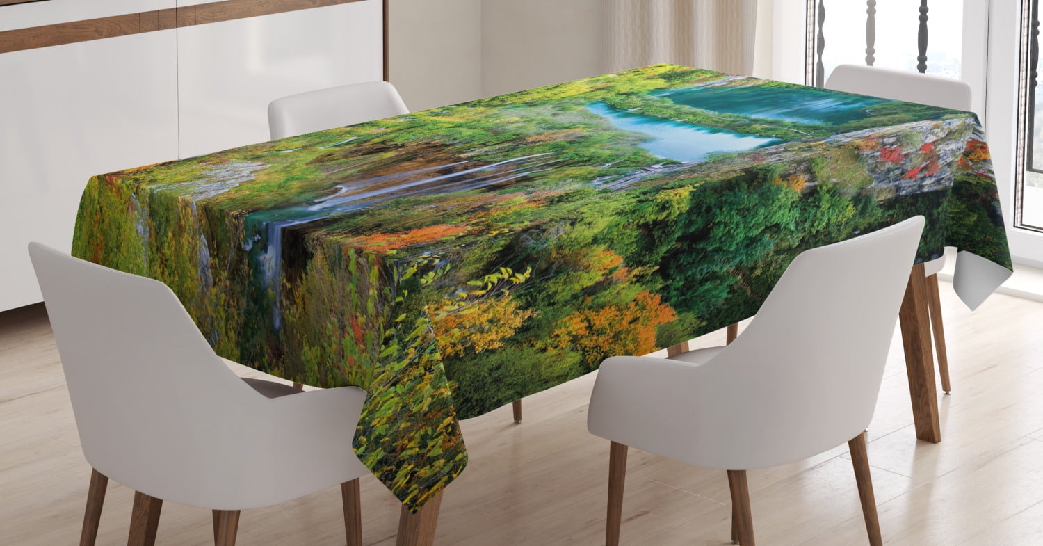 Fall Decor Tablecloth, Scenic Fall Valley in Mountains of Plitvice ...