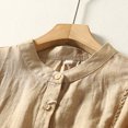 thumbnail image 7 of Women's Vintage Solid Blouses Cotton Linen Button Down Short Sleeve Shirts Summer Loose Crew Neck Casual Boho Tops, 7 of 7