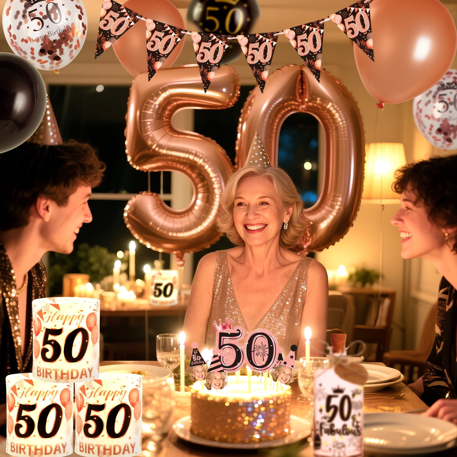 Easy Joy 50th Birthday Decorations for Women Pink and Gold Happy Birthday Banner and Balloon Over the Hill Decor for Women Birthday Decorations