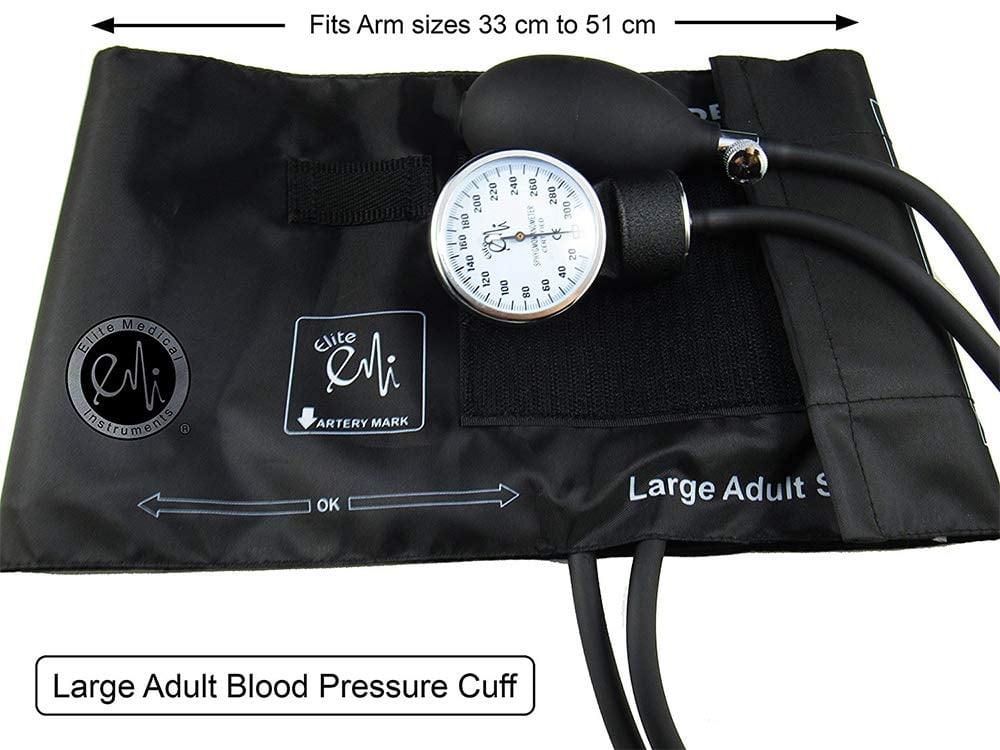EMI Large Adult Black Manual Blood Pressure Cuff with Aneroid Sphygmomanometer & Case