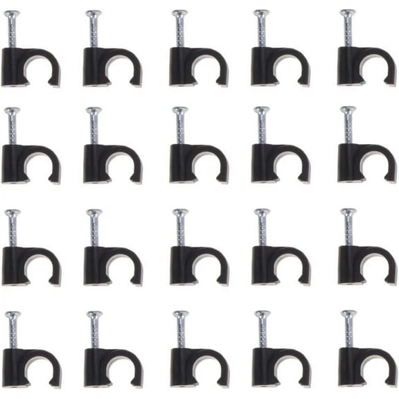 Cord Holders 100pcs Black Cable Clips, Round Cable Clips, Electrical Wire Wall Clips, Steel Nail Clips for Home Office TV USB Organize Wires Lines (5mm) Coaxial Cable