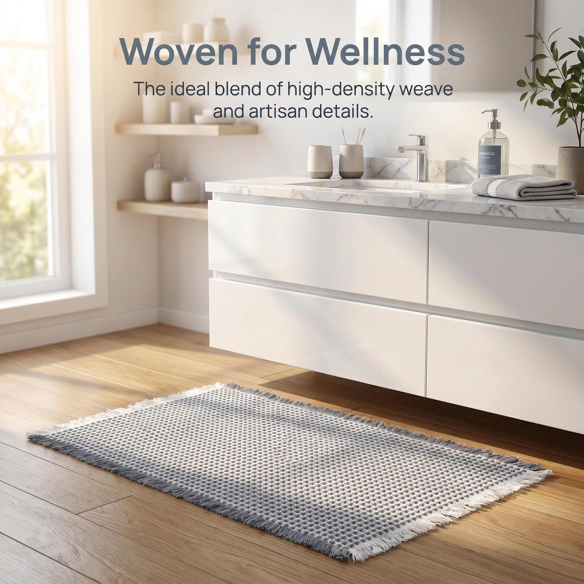 Unique Bargains Waffle Non Slip Quick Dry Machine Washable Bath Mat Grey 24" x 17"