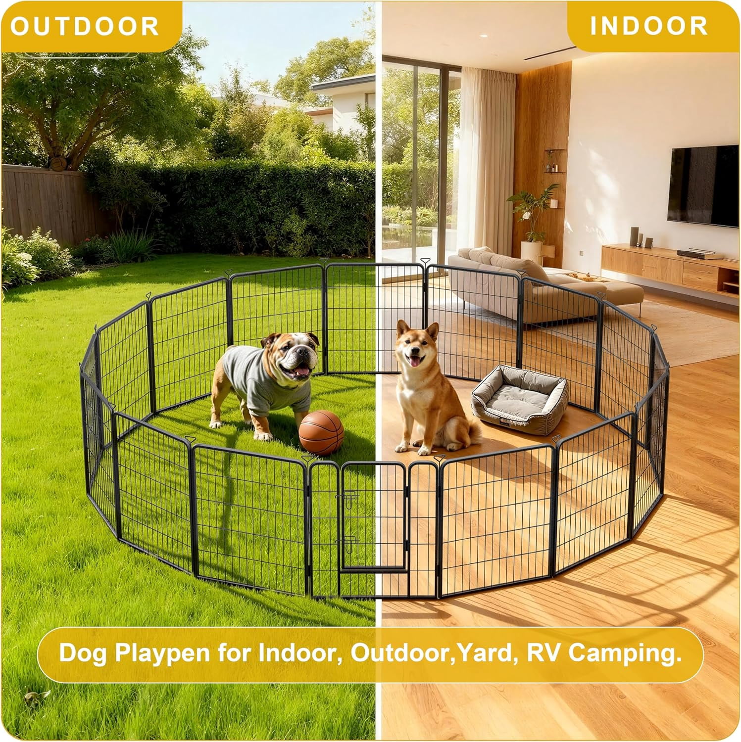 Dog Playpen for Indoor,Outdoor,Yard,RV Camping,24 inch 8 Panels Dog Play Pen,Heavy Duty Metal Dog Gate,Anti-Rust Coating Dog Fence Exercise Pen for Puppy and Small Dogs