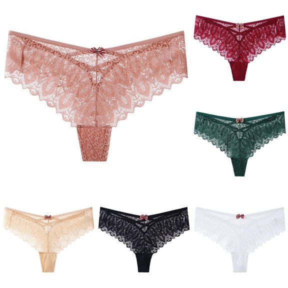 Xijirk Women Scalloped Sheer Floral Lace Bikini Panties with Bow Breathable Low Rise for Daily and Nightwear,Brick Red,M