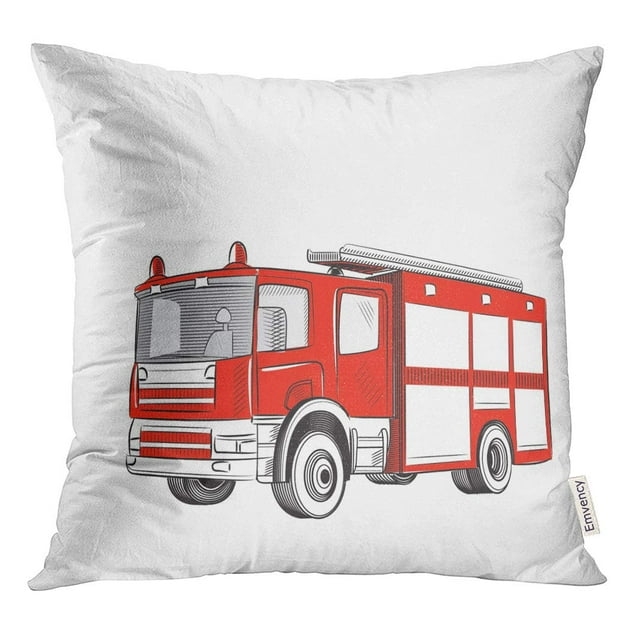 RYLABLUE Red Cartoon Fire Truck Firetruck Drawn Safety Sketch Engine Throw Pillowcase Cushion Case Cover