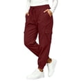 thumbnail image 5 of Ltctricy Cargo Pants for Women Drawstring Casual Jogger Pants Outdoor Elastic Waisted Hiking Pants with Pockets(Wine,Medium), 5 of 7