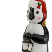 National Tree Company Christmas Decoration, Black, White, Penguin Holding Lantern, Red Hat, 2 Yellow LED Lights, Battery Powered, Indoor or Outdoor Use, 23 Inch