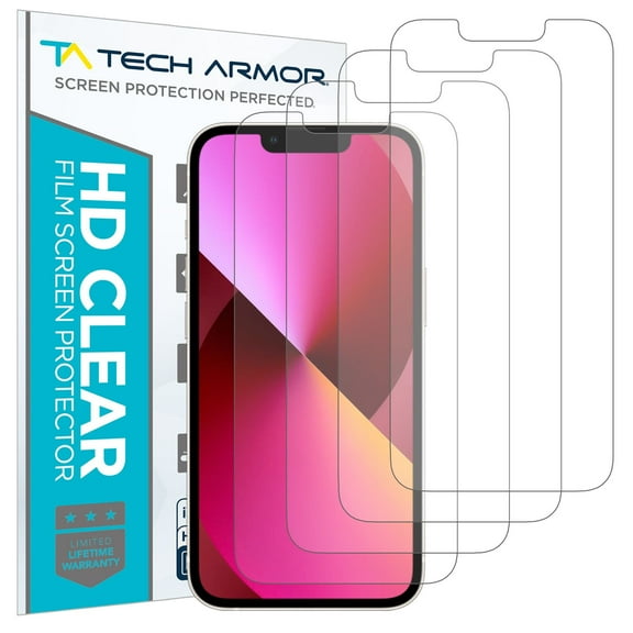Tech Armor HD Clear Plastic Film Screen Protector NOT Glass for Apple New iPhone 13 mini 5.4" - Case-Friendly, Scratch Resistant, Haptic Touch Accurate [4-Pack]