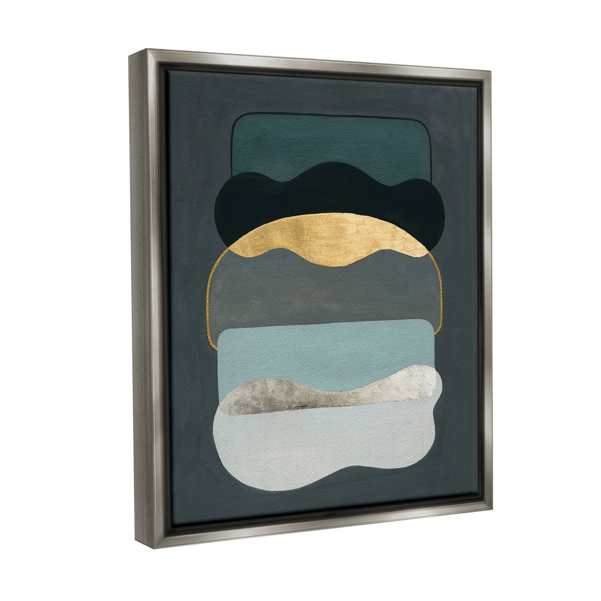 Stupell Industries Dark Layered Shapes Abstract Painting Gray Floater Framed Canvas Art Print Wall Art, 17 x 21