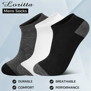 Loritta 18 Pairs Mens Ankle Socks Size 6-12, Low Cut Mens Socks Value Pack Breathable Black/White/Gray