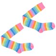 thumbnail image 3 of TureClos Paquete de 2 calcetines a rayas de talla grande hasta el muslo Transpirabilidad Única Apariencia de moda flexible Manguera antideslizante Calcetines Botas Medias rosa arcoíris TureClos JD731879316, 3 of 7