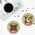 thumbnail image 4 of Lsque Christmas Vintage Red Truck Pattern 4" Drink Coasters Set of 4, PVC Leather Absorbent Coasters, Table Coaster Set Decorative Coffee Cup Coasters Housewarming Gift -Round Shape, 4 of 6