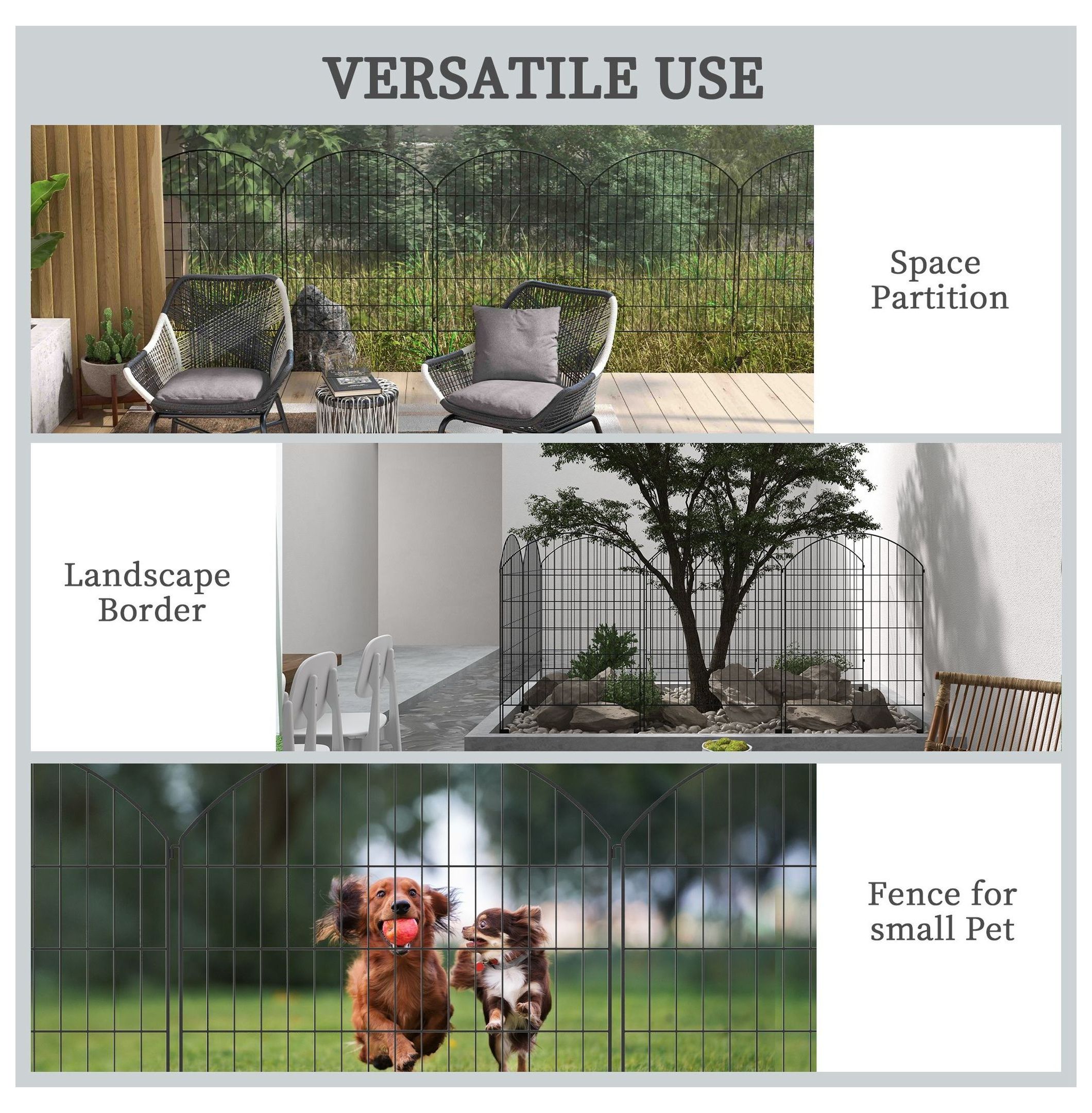 Metal Garden Fencing - 4-Pack Decorative Fence, Animal Barrier & Plant Border