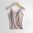 thumbnail image 3 of WTXUE Tank Tops Sleeveless, Scoop Neck Cotton Spaghetti Straps Women's with Bra Pads Bra One Vest Camisole Top Solid | Casual for Women Khaki L, 3 of 8