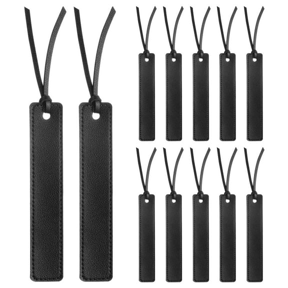 Uxcell 12 Pcs Leather Bookmark, Personalized Leather Bookmarks with Leather Rope for Men Women, Black