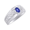 thumbnail image 4 of RYLOS Men's Rings 14K White Gold Classic Nugget 6X4MM Oval Gemstone & Diamond Ring Blue Star Sapphire September Birthstone Rings Size 9, 4 of 7