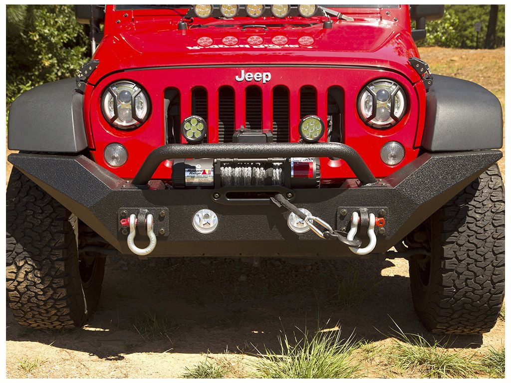 Rugged Ridge by RealTruck Spartan Bumper, Front for Jeep JL/JT|Full-Width w/ High-Clearance Ends & Overrider, Steel, Textured Black Compatible with 2018-2024 Jeep Wrangler JL; 2020-2024 Gladiator JT