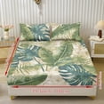 thumbnail image 2 of Xoenoiee Tropical Monstera Palm Leaves Print 3 Pieces Fitted Sheet Set with 2 Pillowcases, Soft Microfiber Wrinkle-Free Bed Sheets with Elastic Band for Bedroom Decor, Twin Size, 2 of 7