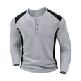 thumbnail image 4 of Chbgutlmr Shirts for Men Fall Notched V Neck Button Fitting Comfy Casual Long Sleeve Thermal Pullover Tops, 4 of 8