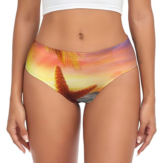 Balery Starfish Sunset Sea Beach Ropa Interior de Algodón para Mujer con Dibujo – Braguitas Cómodas y Elásticas, Estilo Clásico-X-Small