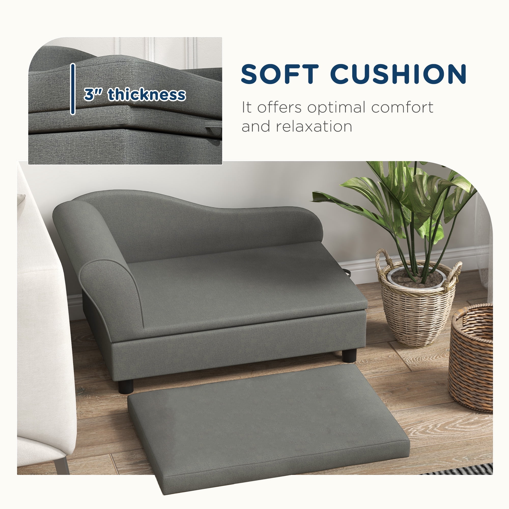 Pet Sofa Dog Sofa for Small Dogs with Storage, Gray